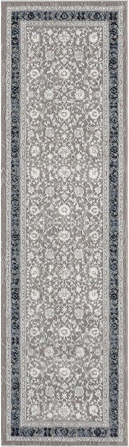 Amber Traditional Floral Runner Rug for Kitchen, 2x7 Vintage Persian-Inspired Blue Runner, Medium Pile Stain Resistant Carpet for Bedroom, Hallway or Entryway (2' x 7', Blue)