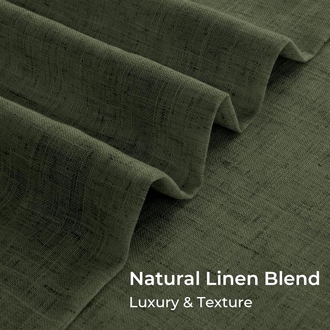 CAPALOCA Loden Green Linen Pinch Pleated Curtains Blackout, 100% Black Out Curtains 108 inch Long for Bedroom, Blackout Thermal Insulated Pinch Pleated Drapes for Living Room, 40" W x 108" L, 2 Panels
