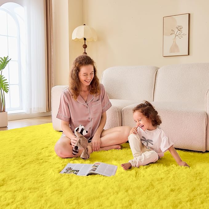OPPODREAM 8x10 Yellow Rugs for Bedroom, Ultra-Soft Fluffy Area Rugs for Living Room, 8 x 10 Shag Carpet for Nursery, Kids, Girl, Boy, Baby, Plush, Fuzzy, Shaggy, Cute Home Decor