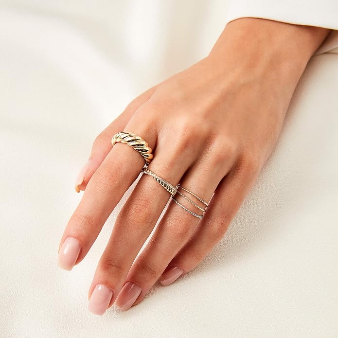 JINEAR 18k Gold Filled Chunky Rings for Women Croissant Dome Statement Ring Trendy Twisted Braided Band Stacking Star Rings Jewelry Gifts