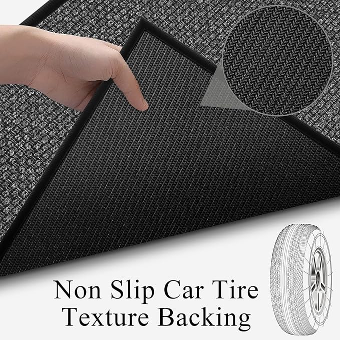 12ft Natural Jute Kitchen Rug Non Slip Washable, Rubber Backed Hallway Carpet Runner, Absorbent Laundry Room Runner Mat