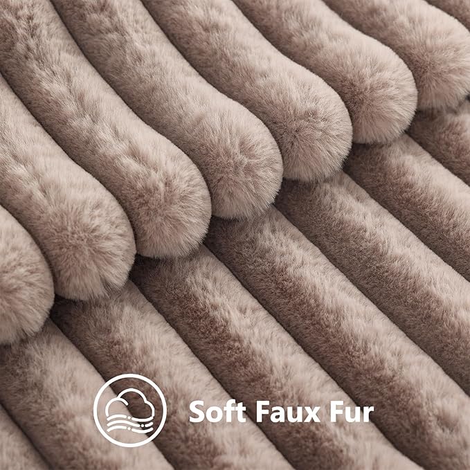 decorUhome Fall Faux Fur Throw Pillow Covers 12x20 Set of 2 Light Coffee | Decorative Soft Cozy Striped Plush Modern Farmhouse Boho Couch Pillow Cases Velvet Back for Sofa Bed Living Room Home Decor