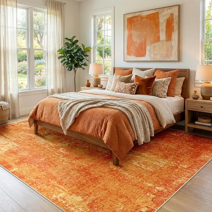 RELEANY Washable Area Rugs 5'x7' Non-Slip Modern Abstract Soft for Living Room Entryway Bedroom Kitchen, Print Pattern, Orange