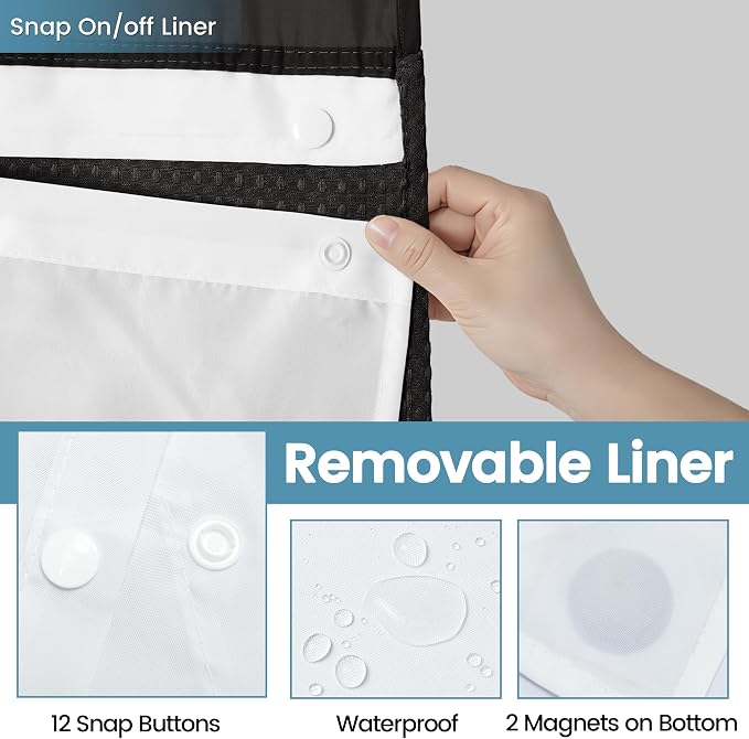 EUTXL Heavyweight Stall No Hook Shower Curtain with Snap in Liner,256GSM Waffle Weave Shower Curtains for Bathroom,48W x 74H,Black