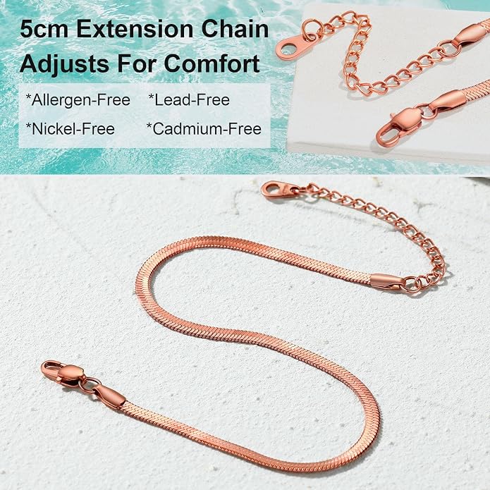 GoldChic Adjustbale Link Chain Anklet for Women Summer Jewelry, 316L Stainless Steel Figaro/Wheat/Twist Rope/Cuban Foot Bracelet-Waterproof, Resizable 9"-12" (Gift Box Included)