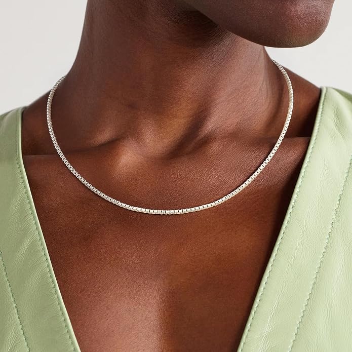 925 Sterling Silver Box Chain Necklace for Women - 1mm/1.5mm/2mm Italian Chains Jewelry Gifts for Women Mom Girlfriend 16 18 20 22 Inch