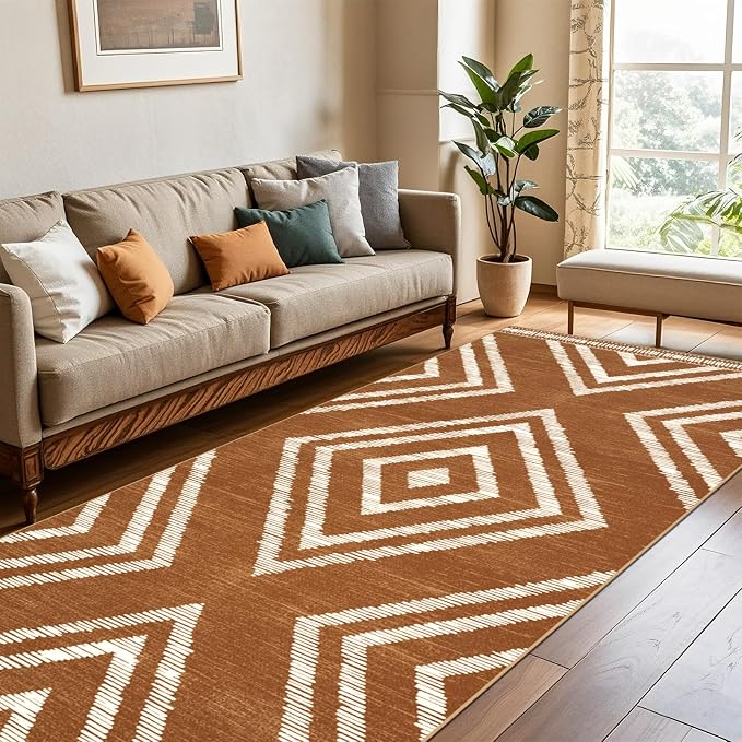 Boho 4x10 Hallway Runner Rugs Non Slip, Long Brown Washable Farmhouse Kitchen Rug Runners Non Shedding, Moroccan Floor Carpets for Bedroom Entryway Living Room Home Decor