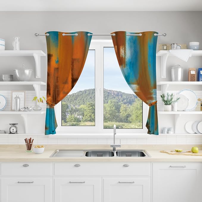 Asuexpect Rust Curtains 2 Panels Abstract Kitchen Curtain Room Darkening Grommet Window Drapes Modern Decorative Window Treatments for Bedroom Living Room, 26x36 Inches