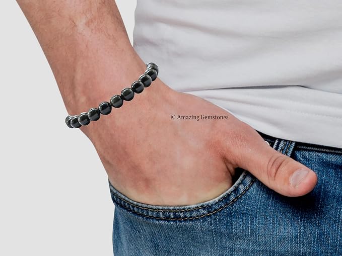 Amazing Gemstone Silver Sheen Obsidian Bracelet for Women Men's Gifts - Protection Healing Crystal Bracelet - 8mm Gemstone Beaded Adjustable Bracelet