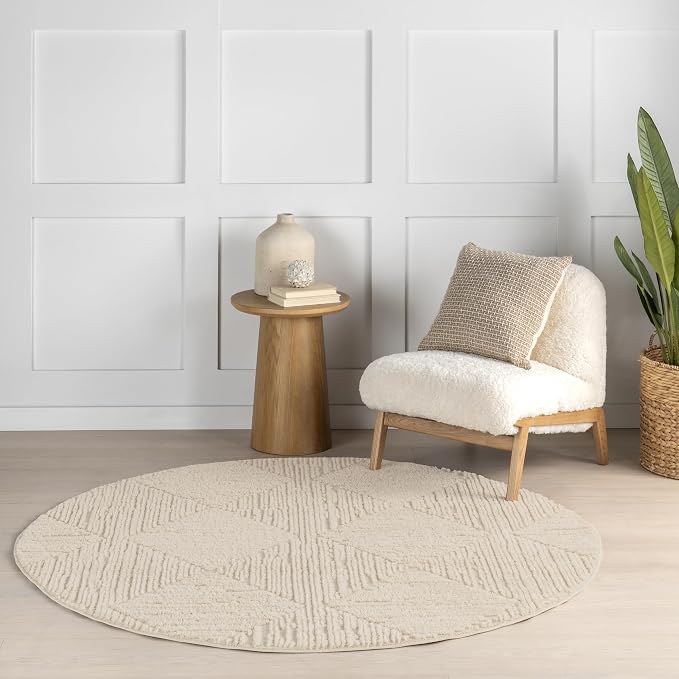 Nuloom Kerry Beige, 6' Round, Geometric, Soft and Cozy, High Traffic, Stain Resistant, Easy Clean, Durable Area Rug for Bedroom, Living Room, Dining Space, Den, Foyer, Entryway