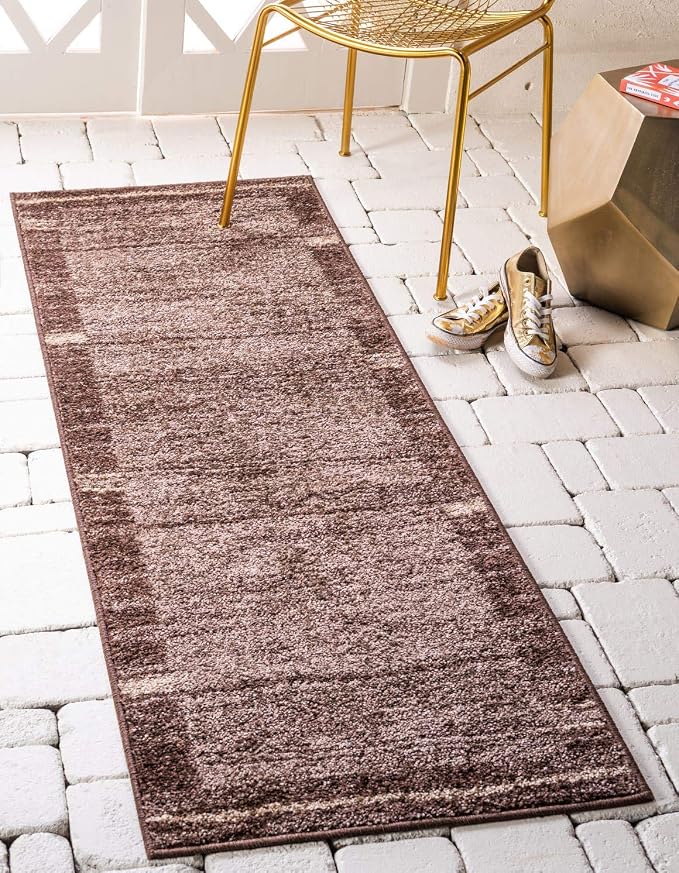 Unique Loom Autumn Collection Modern Contemporary Casual Abstract Area Rug (Brown/ Beige Border, 2 x 6 ft Runner)