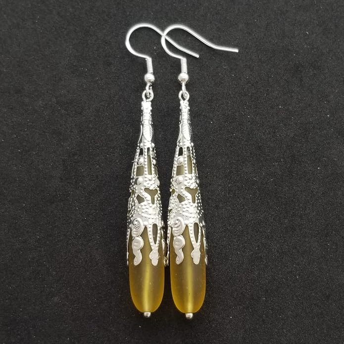 Handmade Sea Glass Earrings, Hawaiian Jewelry for Women, Long Teardrop Earrings Beach Jewelry, Sea Glass Jewelry For Women Birthday Gift For Her