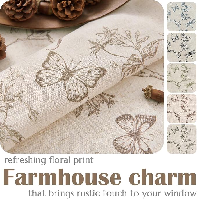 jinchan Taupe Floral Linen Curtains Lined 96 Inch Vintage Back Tab 2 Panels | Privacy lining, light filtering drapes, cottagecore, french country, farmhouse, bedroom, living room, window treatment