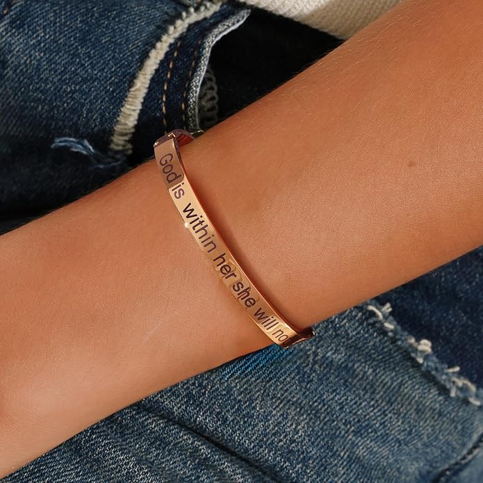 Inspirational Christian Bracelet for Women, Oval Engraved Bible Verse Love Bangle Cuff, Faith Scripture Jewelry, Religious Encouragement Gift for Mom Daughter Sister Friend