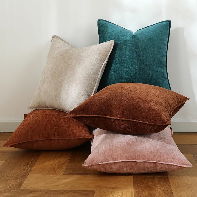 Stellhome Lumbar Chenille Throw Pillow Covers Set of 2 Super Soft Textured Decorative Pillow Covers Accent Solid Cushion Cover for Couch Sofa Bedroom Living Room 12x20 Inch, Teal