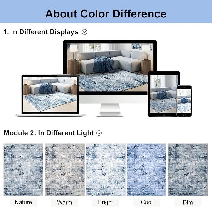 Washable Pet Friendly Area Rug, Water & Stain Resistant, 0.3" Low Pile, Foldable Abstract Rug, Non-Slip Cotton-Backed with Silicone Backing, for Bedroom Study Room, 5'x7', Navy Blue