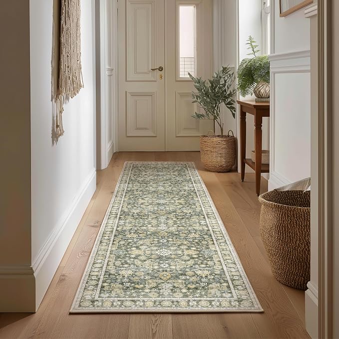 Machine Washable Hallway Runner Rug: 2'x6' Kitchen Rugs Soft Non-Slip Low Pile Vintage Boho Carpet Runners for Indoor Entryway Kitchen Bedside Bedroom Bathroom Farmhouse Decor