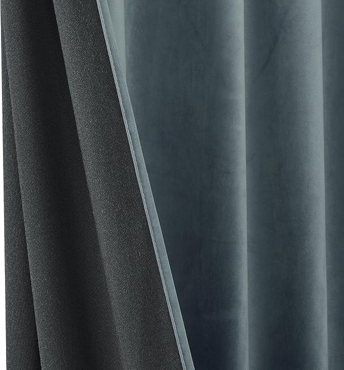RYB HOME Dusty Blue Velvet Curtains for Bedroom Living Room, Thermal Insulated Privacy UV Heat Blocking Luxurious Soft Rod Pocket Back Tab Drapes for Nursery, 52" W x 100" L, 2 Panels