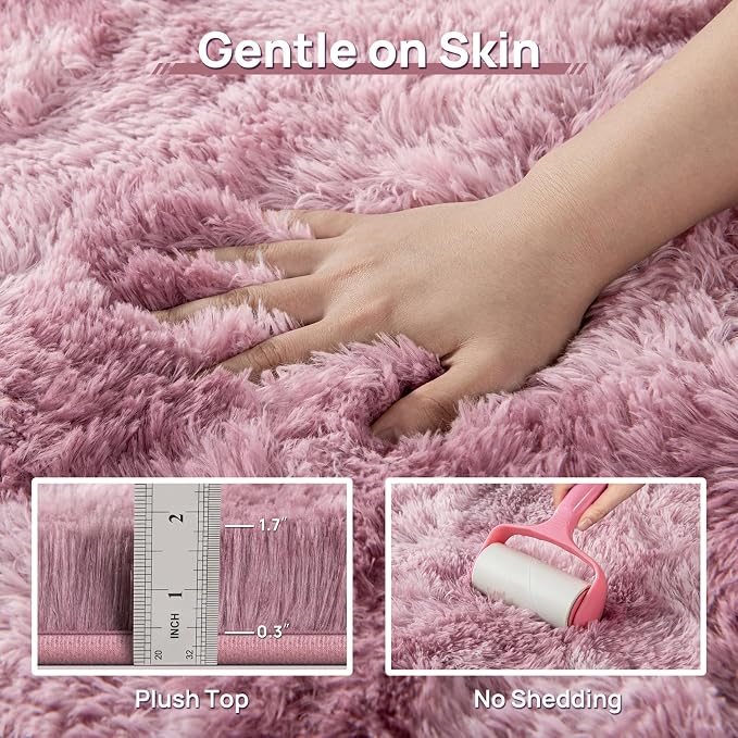 Deerhoo Large Shag Area Rugs 5 x 8, Tie-Dyed Plush Fuzzy Rugs for Living Room, Ultra Soft Fluffy Furry Rug for Bedroom, Indoor Carpet Nursery Rugs for Kids Room Home Decor, Pink Purple