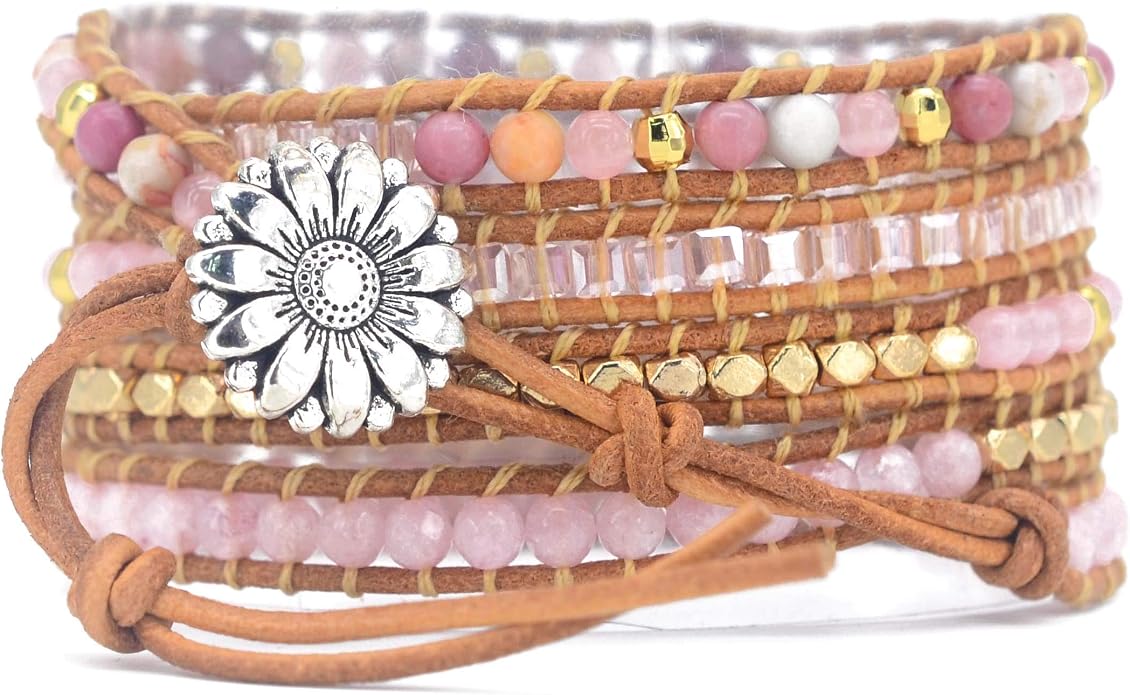 Boho Wrap Bracelet for Women, Handmade Natural Imperial Jasper Multi-Layer Stone Beaded Bracelet, Bohemian Healing Crystal Stone Jewelry Gifts