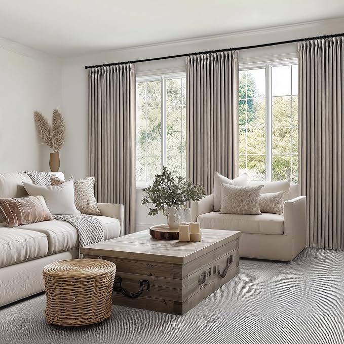 96 Inches Long Pinch Pleated Semi Sheer Curtains,Burlywood Linen Blended Light Filtering Window Curtains 96 Length 2 Panels for Living Room Bedroom Pinch Pleat Drapes with Hooks 2 Panels 40" Wx96 L