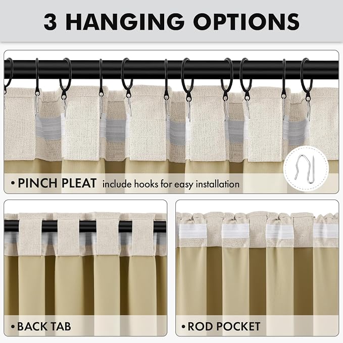 MIULEE 100% Blackout Linen Curtains 42 x 84 Inch Linen Beige 2 Panels | Thermal Insulated, Room Darkening Drapes for Bedroom Living Room, Back Tab Rod Pocket Pinch Pleated, Solid Luxury Decor