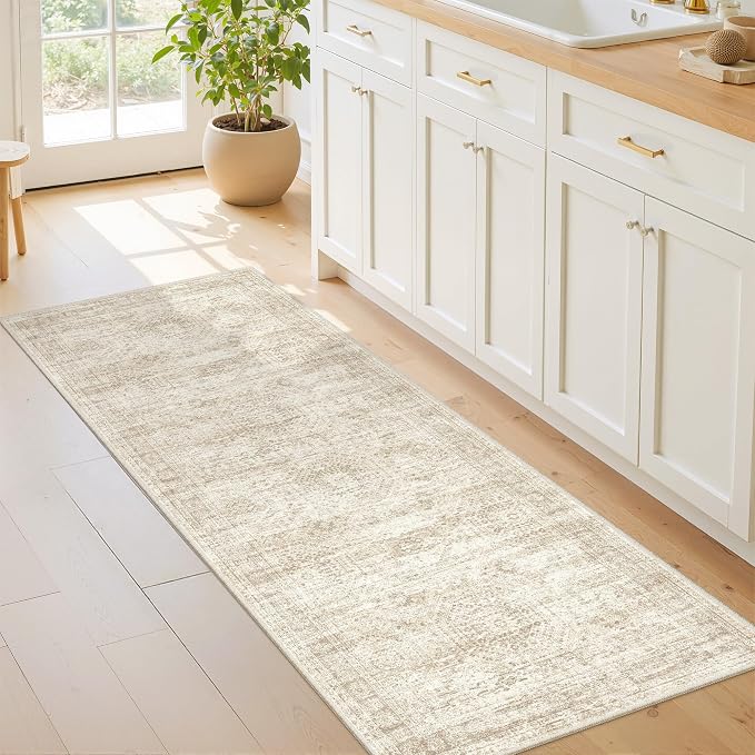 2x5 Rug Runners for Hallways Non Slip,Kitchen Rugs,Beige | Washable Rugs for Kitchen,Entryway,Bedroom,Bathroom,Nursery Room,Thin,Soft Runner Rug,Stain Resistant Indoor Carpet