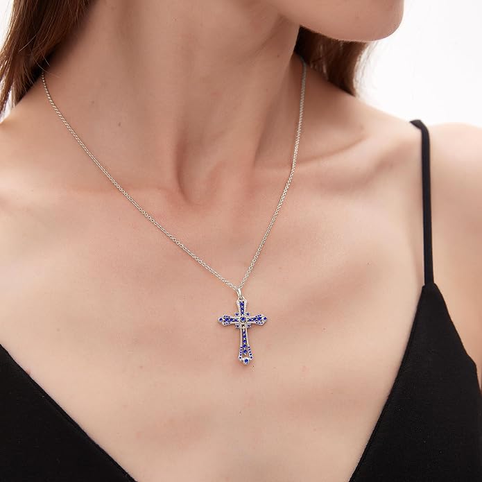 E Religious Gifts for Women, Cross Necklace 925 Sterling Silver Crucifix Pendant Necklace, Christian Jewelry Gifts for Her Women Wife Girlfriend Mom