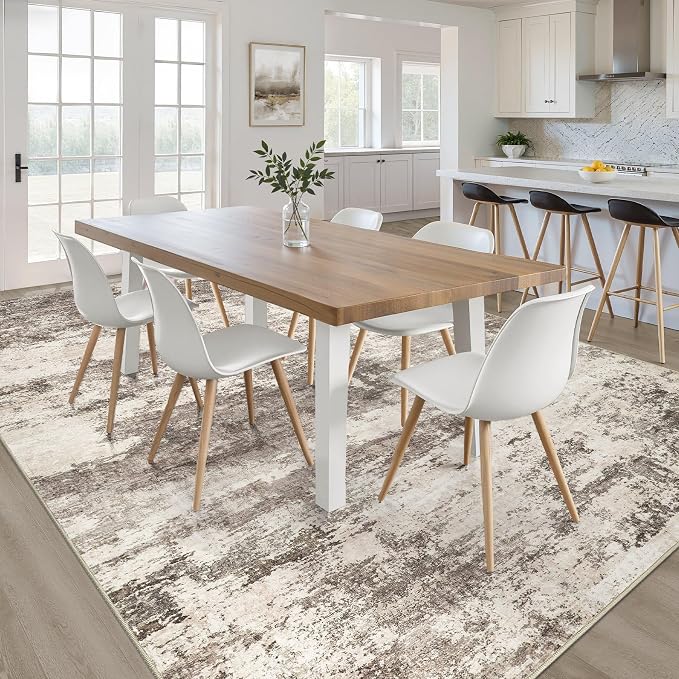 5x7 Area Rugs Living Room: Washable Large Neutral Rug Abstract Soft Modern Stain Resistant Indoor Floor Non-Slip Carpet for Bedroom Nursery Kids Office Playroom Dining Room Under Table- Mocha Brown