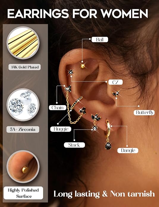 ORAZIO 20G Helix Piercing Jewelry Flat Back Cartilage Earrings for Women Surgical Stainless Steel Hypoallergenic Hoop Stud Earrings Set Tragus Helix Piercing Jewelry for Sensitive Ears Single Pc