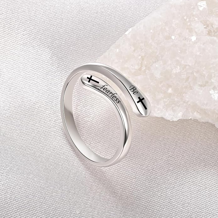 Fookduoduo 925 Sterling Silver Ring Inspirational Jewelry adjustable Wrap Open Rings for Women