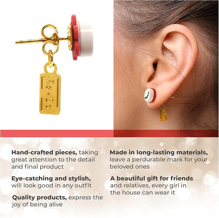 Eyelash Dot Brick Stud Earrings by Re-Do Bricks ® - Collectable Earrings - Hypoallergenic, Coquette, Original and Fun. Great gift idea for Teens, Girlfriends, Party Favors & Souvenirs. Minimalist.