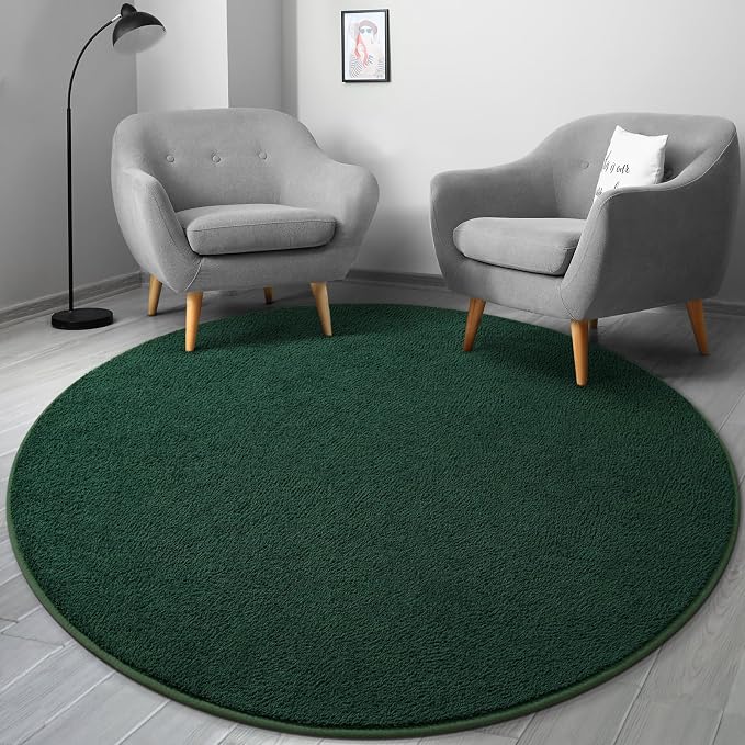 Gifeas Ultra Soft Round Area Rugs for Living Room Bedroom, 6x6 Feet Deep Green Thickened Memory Foam Modern Indoor Circle Carpets, Non-Slip Comfy Circular Rug for Boys Girls Nursery Room Home Decor