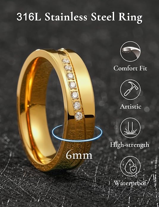 King Will Men's Titanium Wedding Band - 8mm Polished Band with Step Edges and Cross Design Featuring White Zirconia Insets Comfort Fit Size 7-14