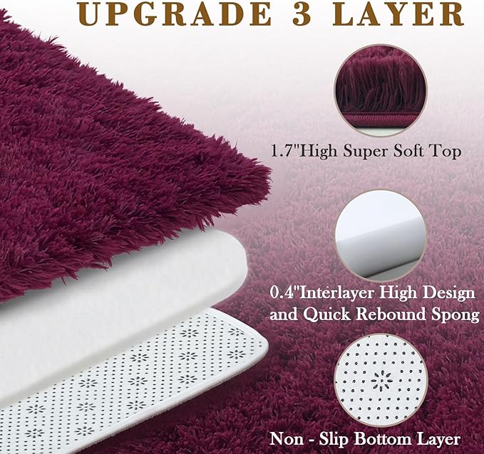Area Rugs 9x12 Living Room, Large Area Rug Shaggy Carpet Soft Plush Furry Bedside Rug, Machine Washable Area Rugs for Bedroom Home Decor Non-Slip(9 x 12, Burgundy)