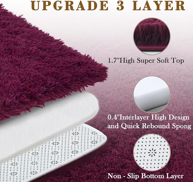 8x10 Area Rugs for Living Room Bedroom, Large Area Rug Shaggy Carpet Soft Plush Furry Bedside Rug, Rugs for Home Decor (Burgundy, 8 x 10)