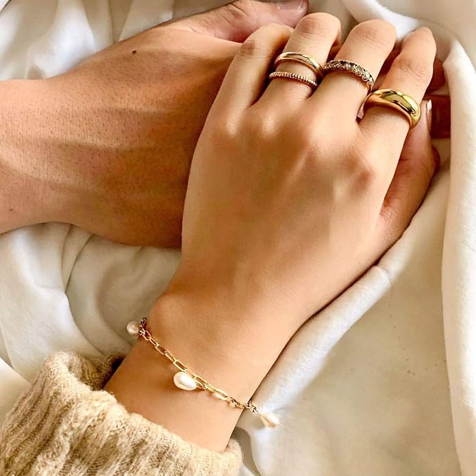 micuco Chunky Dome Rings for Women 14K Gold Plated Statement Ring Cubic Zirconia Inlay 14K Gold Plated Star Thick Rings