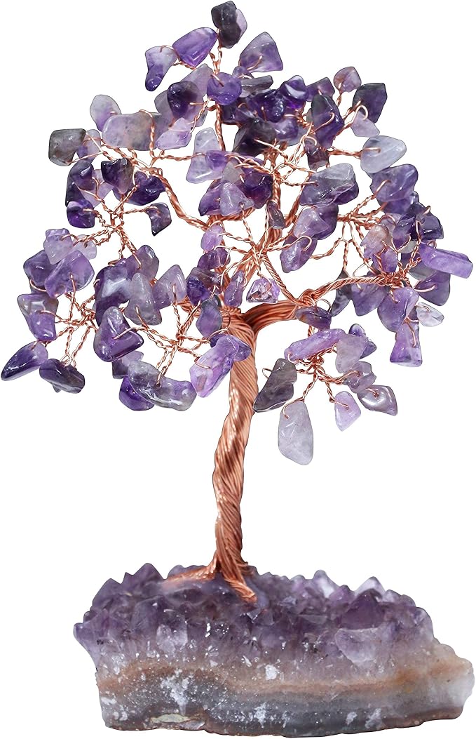 Crocon® Amethyst Crystals Tree with Cluster Base Tree of Life, Birthday Gifts for Women, Men Decor for Shelf, Sister Gift, Birthday Gifts for Mom, Cute Home Office Decor Purple Housewarming Present