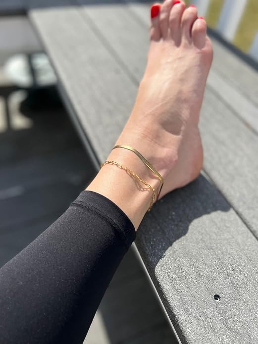 DEARMAY Gold Anklets for Women Waterproof, Non Tarnish14K Gold Plated Ankle Bracelets Set Stack, Summer Beach Jewelry Gifts for Vacation, Bikini Outfits for Women Mom Her