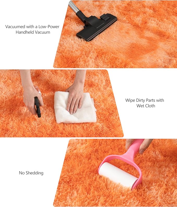 4x5.9 Ft Area Rugs for Bedroom, Fluffy Shag Rug for Living Room | Tie-Dyed Orange, Soft and Comfy, Fuzzy Bedside Carpet for Nursery and Kids Room, Girl, Boys Dorm Home Decor, Non Slip