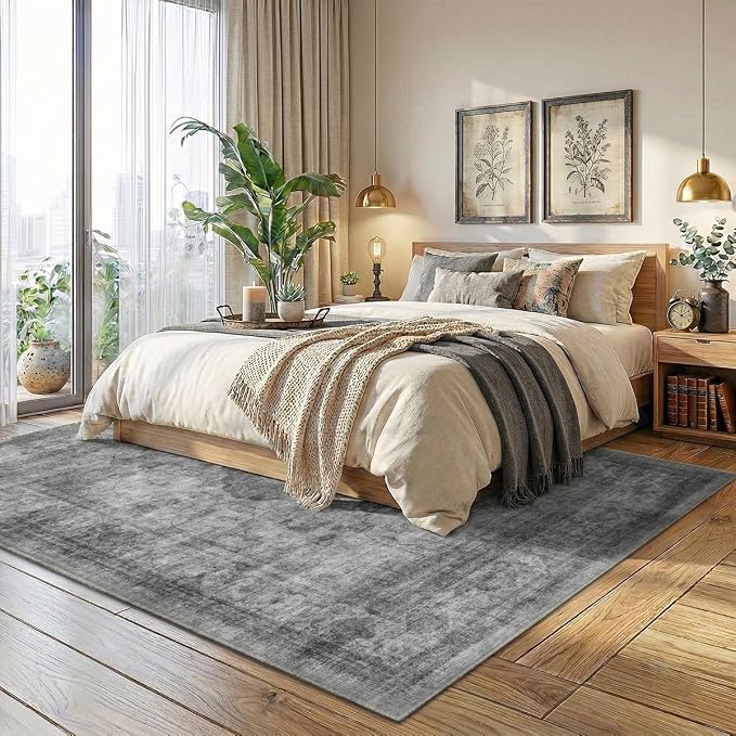 Homemate Washable Rug 9x12 Area Rugs - Vintage Faux Wool Rugs for Living Room Bedroom Dining Room - Non Slip Foldable Carpet Indoor Area Rug for Home Decor（9'x12', Black