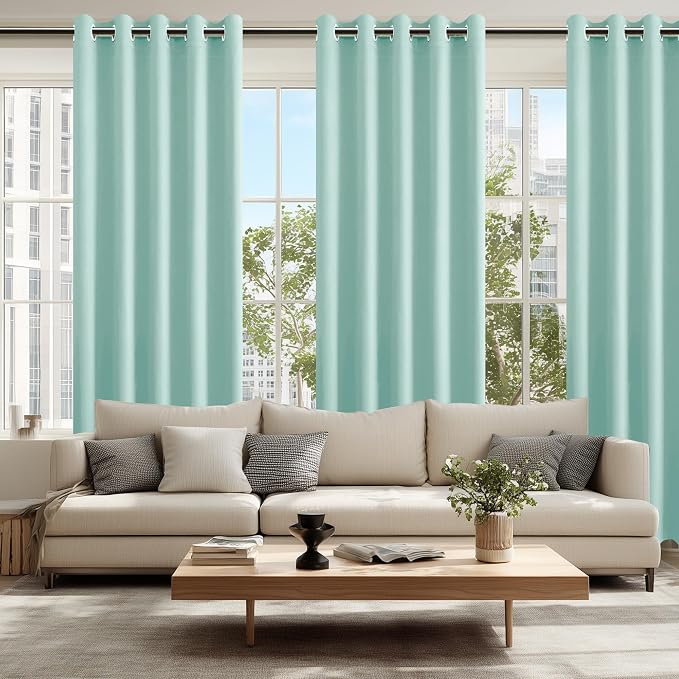 Hiasan Blackout Curtains for Bedroom, 60 x 84 Inches Long - Thermal Insulated & Energy Saving Window Curtains for Living Room, 2 Drape Panels Sewn with Tiebacks, Aqua
