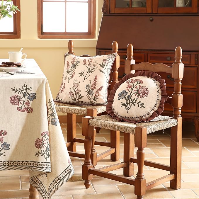 ISAENNE Designer Elegant Linen Throw Pillow Cover,Set of 4-Helena ABCD | French Cottage Pillow Cover,Concealed Zipper,Floral Pattern,Sofas,Bedroom,Living Room,Lounge Chairs,All Season Home Decor