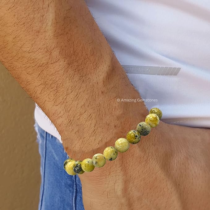 Amazing Gemstone Serpentine Bracelet, Gifts for Men & Women - Protection Healing Crystal Bracelet - 8mm Gemstone Beaded Adjustable Bracelet, Pulseras para Hombres Mujer Stocking Stuffers