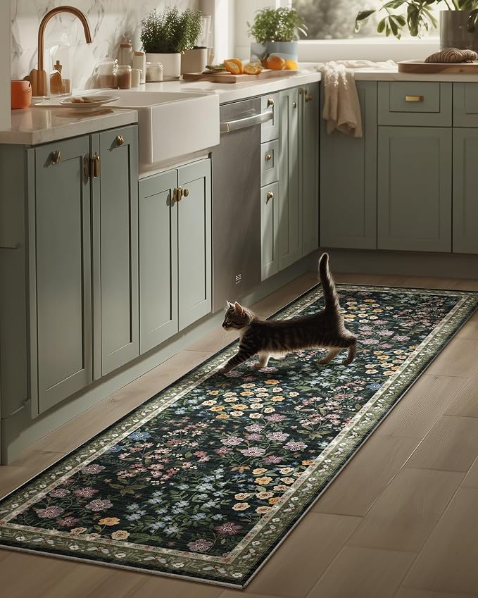 Machine Washable Rug Runners for Hallways: 2'6"x8' Kitchen Rugs Stain Resistant Non Slip Low Pile Soft Carpet Runner Rug for Bedroom Entryway Indoor Beside Laundry Room Farmhouse