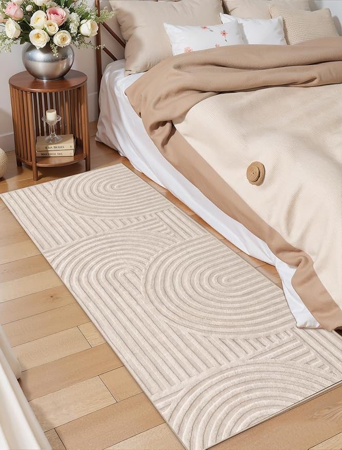 Ciicool 2x6 Washable Runner Rug,Beige Solid Hallway High-Low Pile Carpet | Modern Textured Soft Fluffy Non Slip Plush Carpet Stain Resistant Bedside Bedroom Dining Room Kitchen Entryway indoor Decor