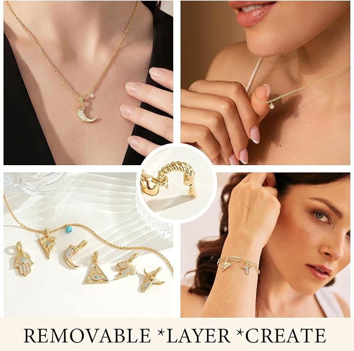Fashion Dainty Necklace for Women - 14K Gold Plated Detachable Pendant with Cubic Zirconia Accent, Hypoallergenic Layering Jewelry for Women, Trendy Storm Charm Necklace for Daily Wear & Gifting