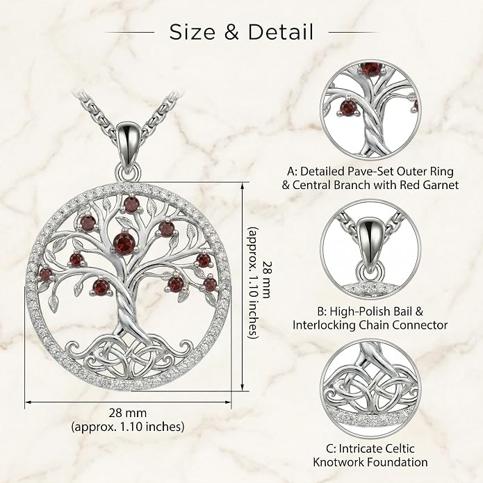 ONEFINITY Tree of Life Necklace 18k White Gold Plated Tree of Life Birthstone Pendant Necklace Birthstone Jewelry Anniversary Birthday Gifts for Women Men