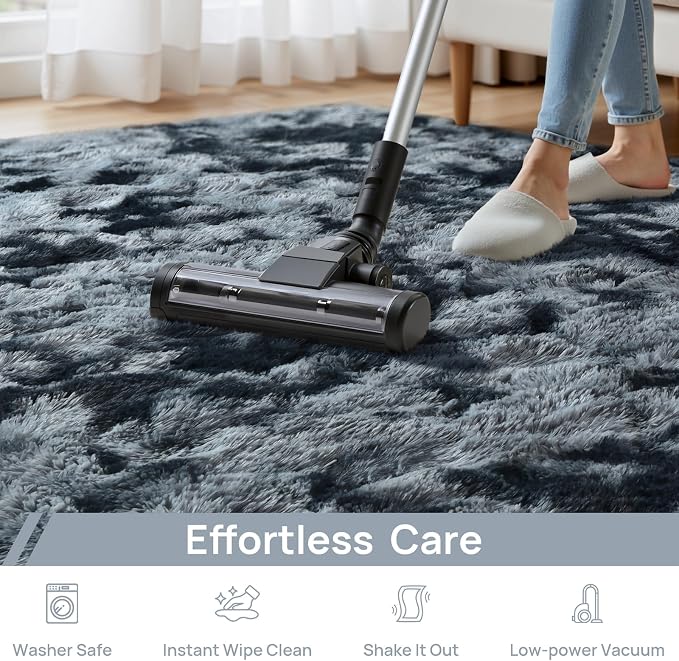 Deerhoo Large Shag Area Rugs 8 x 10, Tie-Dyed Plush Fuzzy Rugs for Living Room, Ultra Soft Fluffy Furry Rug for Bedroom, Indoor Carpet Nursery Rugs for Kids Room Home Decor, Blue and Grey