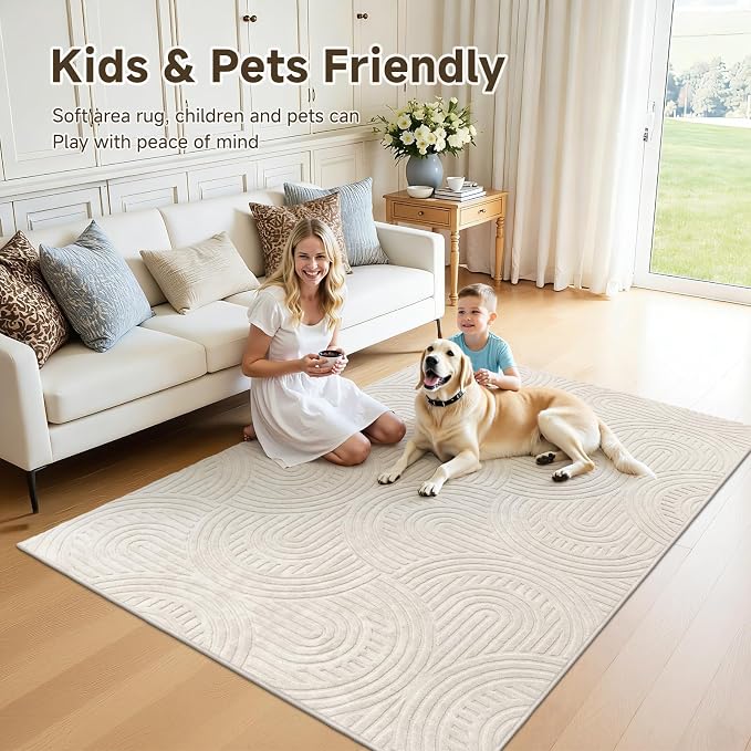 Pauwer Area Rugs for Living Room 5x7, Non Slip Washable Modern Rug, Beige | Soft Fluffy, Boho Neutral, Indoor Floor Carpet, For Bedroom Entryway Dining Room Nursery Farmhouse
